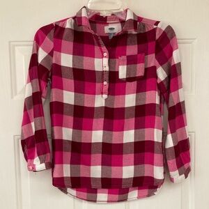 💕🎀💕Old Navy Pink and White Plaid Kids Button Down Flannel Shirt